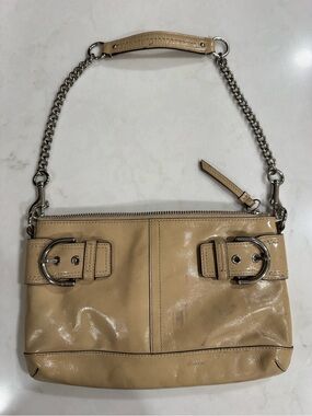 Coach Patent Leather Shoulder Bag with Silver Chain